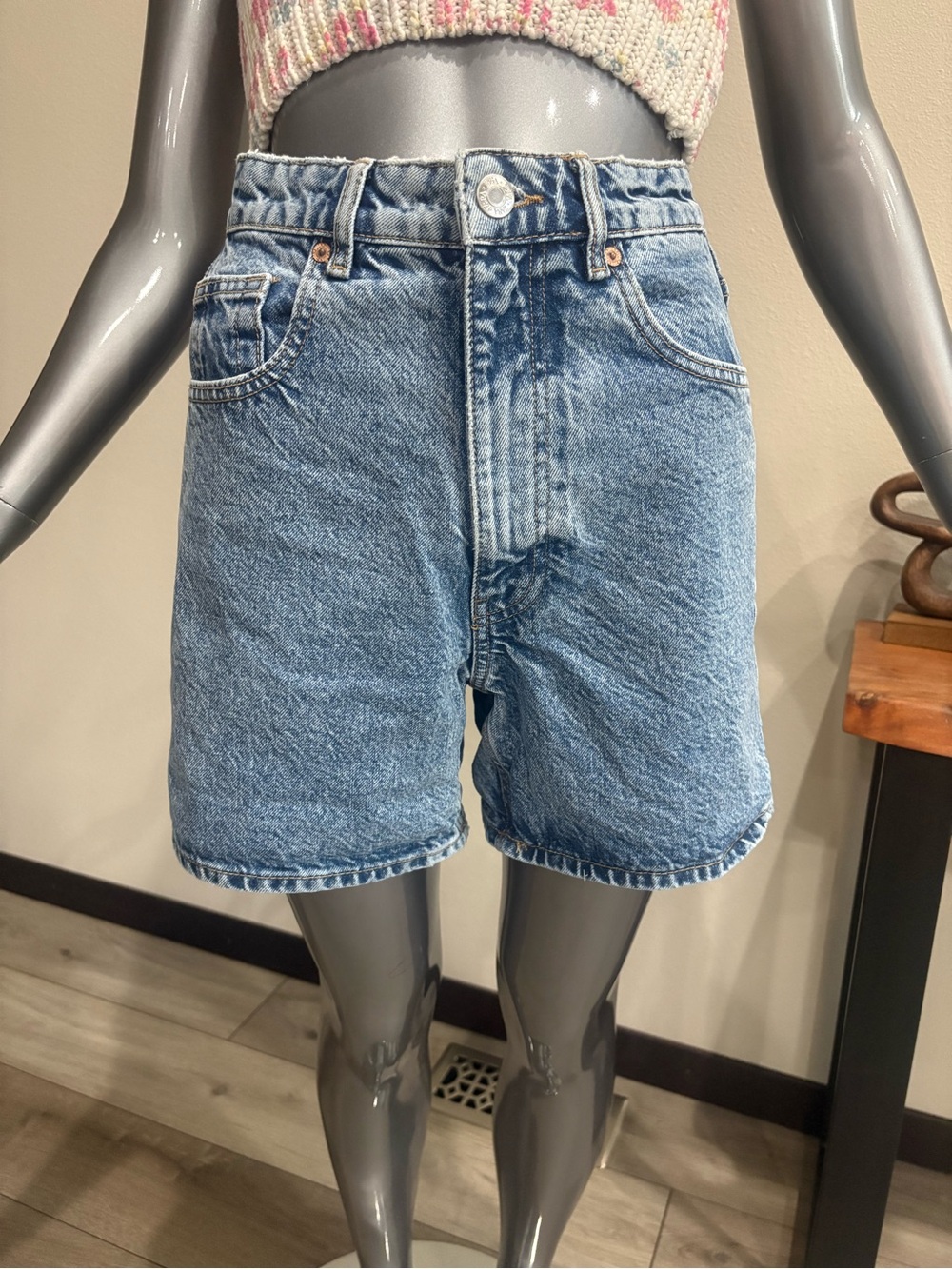 Zara High Waisted Light Blue Denim Shorts